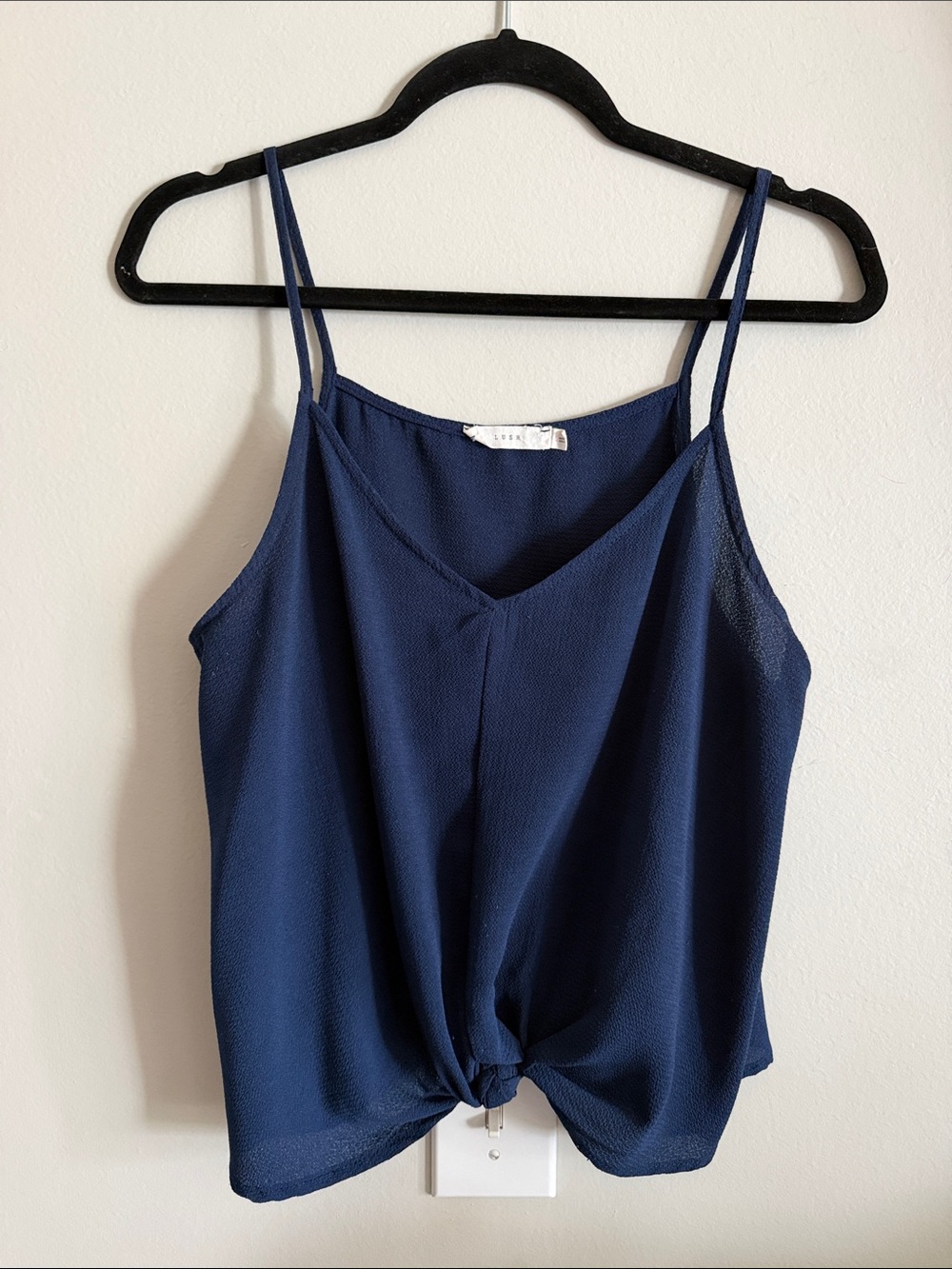 Lush Navy Blue Twist-Front Spaghetti Strap Cami